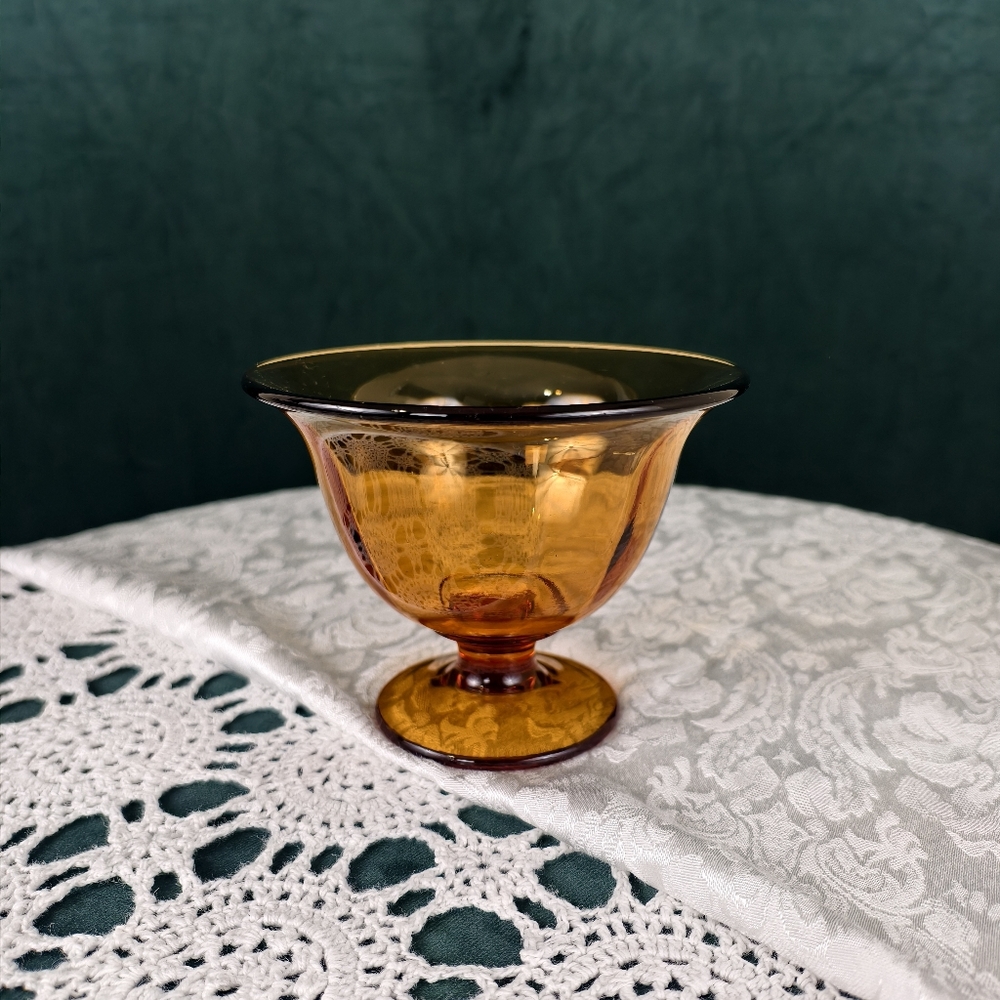 Vintage Indiana Glass Amber Glass Pedestal Bowl